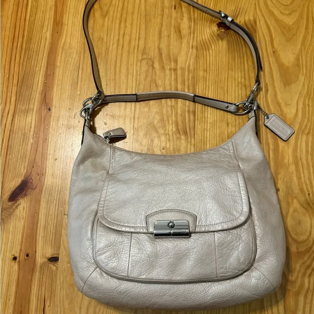 Coach Kristin Leather Large Hobo F22309 Champagne Silver Shoulder Handbag Purse